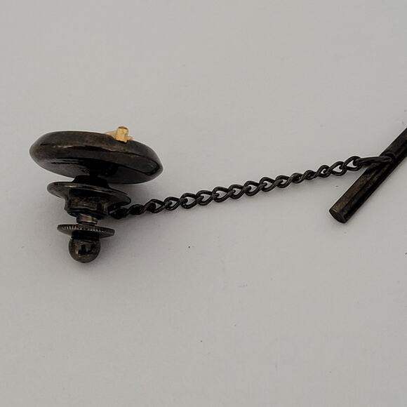 Longchamp Necktie Tie Pin Gun Metal Logo Round Horse Vintage Small - Picture 2 of 7